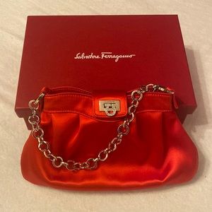 Salvatore Ferragamo Pleated Satin Clutch - red